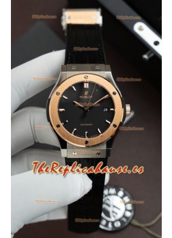 Reloj Hublot Super Clone Classic Fusion de Titanio con Dial Rosa en Dos Tonos, Dorado y Negro, de 42 mm.