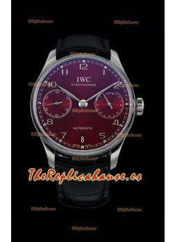 IWC Portugieser Swiss IW500714 Reloj de Acero 904L Réplica a Espejo 1:1Burgundy Dial Watch 
