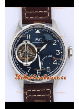 IWC Portuguese Genuine Swiss Movimiento Tourbillon Reloj Acero en Dial Azul 