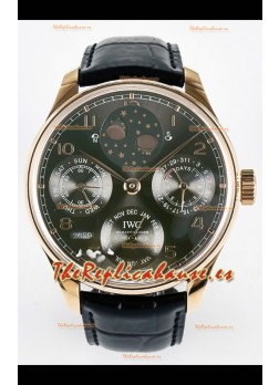 IWC Super Clone Portuguese Perpetual Calendar Rose Dial Dorado Gris Reloj Réplica