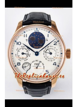 IWC Super Clone Portuguese Perpetual Calendar Rose Dial Dorado Blanco Reloj Réplica