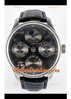 IWC Super Clone Portuguese Perpetual Calendar Caja Acero Dial Blanco Reloj Réplica