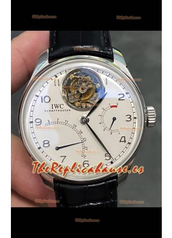 IWC Portuguese Genuine Swiss Movimiento Tourbillon Reloj Acero en Dial Blanco