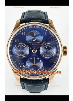 IWC Super Clone Portuguese Perpetual Calendar Rose Dial Dorado Azul Reloj Réplica