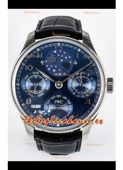 IWC Super Clone Portuguese Perpetual Calendar Stainless Dial Azul Acero Reloj Réplica