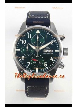 IWC Super Clone Pilot Cronógrafo Edition Dial Verde Leather Reloj Réplica Suizo