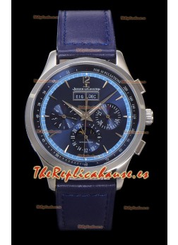 Jaeger LeCoultre Master Control Cronógrafo Calendar Caja Acero Dial Azul Watch 