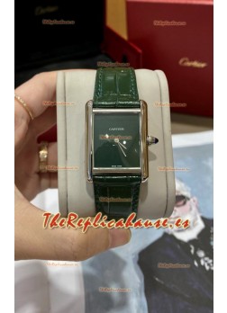 Must De Cartier Edición Tank Reloj Caja Acero Inoxidable 904L Dial Verde