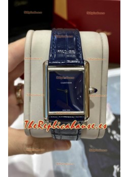 Must De Cartier Edición Tank Reloj Caja Acero Inoxidable 904L Dial Azul Oscuro