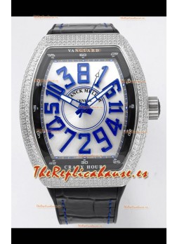 Franck Muller Vanguard Crazy Hours Caja Acero Inoxidable Diamantes - Dial Blanco Reloj Réplica Suizo