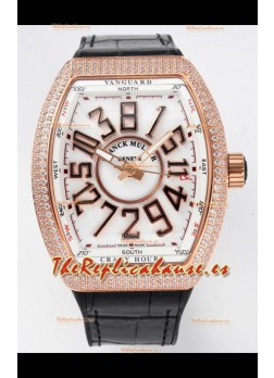 Franck Muller Vanguard Crazy Hours Oro Rosado Diamantes - Dial Blanco Reloj Réplica Suizo