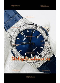 Hublot Classic Fusion Acero Inoxidable Diamantes Dial Azul Reloj Réplica Suizo Calidad Espejo 1:1