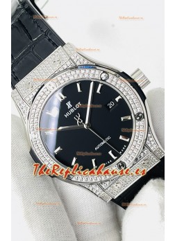 Hublot Classic Fusion Acero Inoxidable Diamantes Dial Negro Reloj Réplica Suizo Calidad Espejo 1:1
