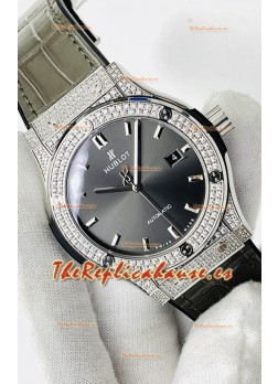 Hublot Classic Fusion Acero Inoxidable Diamantes Dial Gris Reloj Réplica Suizo Calidad Espejo 1:1