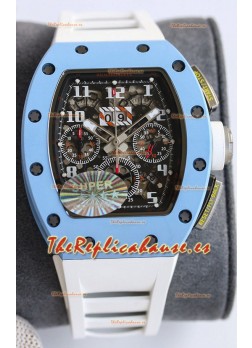 Richard Mille RM011 Caja de Cerámica Azul Correa de Goma Blanca Reloj Réplica Suizo a Espejo 1:1