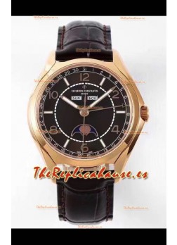 Vacheron Constantin Edición Fiftysix Reloj Oro Rosado Acero 904L Réplica a Espejo 1:1 Dial Negro
