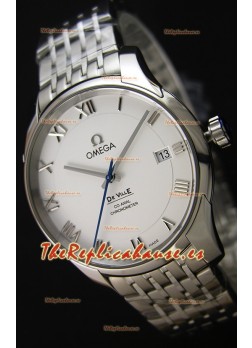 Omega De-Ville Annual Calendar Reloj Réplica Suizo a espejo 1:1 Correa de Acero Dial en Blanco