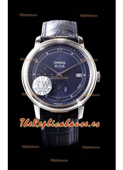 Omega De Ville Prestige Power Reserve Reloj Réplica Suizo a Espejo 1:1 Acero 904L Dial Azul