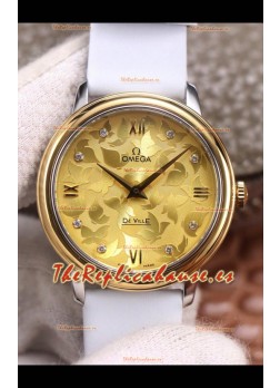 Omega De Ville Floral Dial Movimiento de Cuarzo Suizo Caja en Dos Tonos - Dial Oro