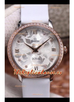 Omega De Ville Floral Dial Movimiento de Cuarzo Suizo Caja en Dos Tonos - Dial Acero
