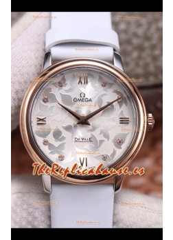 Omega De Ville Floral Dial Movimiento de Cuarzo Suizo Caja en Dos Tonos - Dial Acero