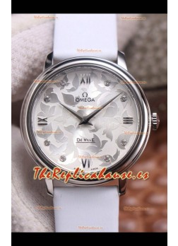 Omega De Ville Floral Dial Movimiento de Cuarzo Suizo en Caja Acero 