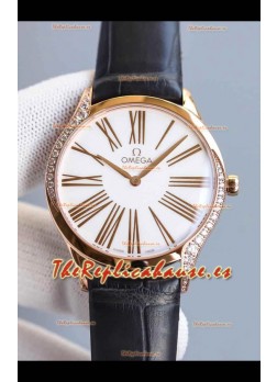 Omega De Ville Tresor Edition Cuarzo Suizo Watch 36MM Caja Oro Rosado Dial Blanco