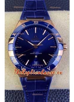 Omega Co-Axial Constellation 41MM Oro Rosado Acero 904L - Dial Azul Reloj Réplica Espejo 1:1