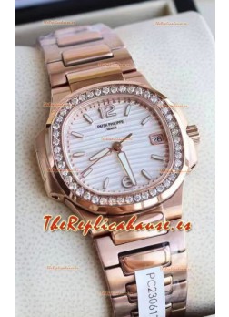 Patek Philippe Nautilus 7010/1GR-011 32MM Reloj Réplica a Espejo - Bisel con Diamantes Genuinos