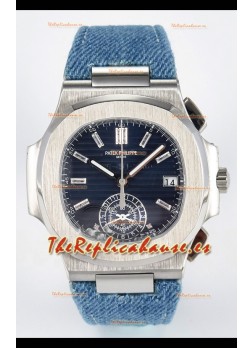 Patek Philippe Nautilus 5980/60G-001 Dial Azul Correa de tea con Números de Cristal