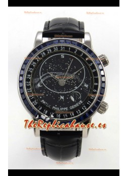 Patek Philippe Grand Complications 6102 Dial Negro Diamantes Azules Reloj Réplica Suizo