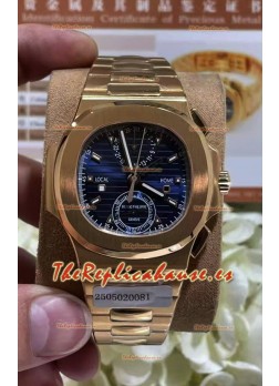 Patek Philippe Nautilus 5990R Caja Acero 904L chapada en Oro Rosado Dial Azul - Réplica Espejo 1:1