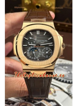 Patek Philippe Nautilus 5712/R 1:1 Quality Reloj Réplica Suizo en Dial Gris Correa Piel