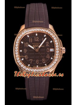 Patek Philippe Super Clone Aquanaut Reloj Dial Marrón Oro Rosado 38.5MM