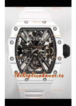 Richard Mille RM12-01 Caja Fibra de Carbono Blanca Genuino Movimiento Tourbillon Reloj Réplica Espejo 1:1