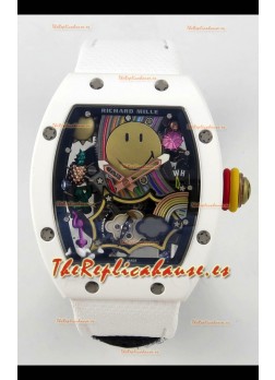 Richard Mille Super Clone RM088 Smiley Tourbillon Cerámica Blanca Reloj Correa Velcro