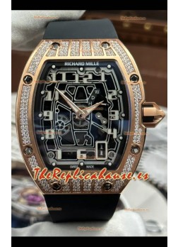 Richard Mille RM67-01 Oro Rosado Caja Caja Moissanitas Reloj Suizo Réplica 1:1