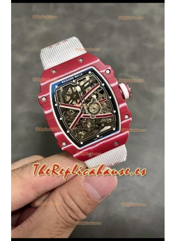 Richard Mille Super Clone RM67-02 Mutaz Barshim Rojo Carbon TPT 37 Gramos Reloj Correa Blanca