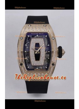 Richard Mille Super Clone RM07-01 Pavimentado en Diamantes 904L Caja Oro Rosado Automatic Reloj Réplica