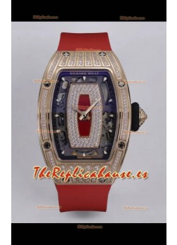 Richard Mille Super Clone RM07-01 Pavimentado en Diamantes 904L Caja Oro Rosado Automatic Reloj Réplica