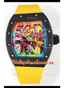 Richard Mille Super Clone RM68-01 Negro Caja Cerámica Correa Amarilla Tourbillon Réplica Suiza