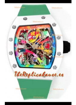 Richard Mille Super Clone RM68-01 Blanco Caja Cerámica Correa Verde Tourbillon Réplica Suiza