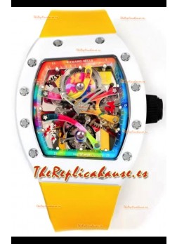 Richard Mille Super Clone RM68-01 Blanco Caja Cerámica Correa Amarilla Tourbillon Réplica Suiza