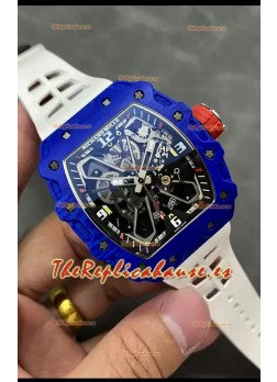 Richard Mille RM35-02 Rafael Nadal Caja de Fibra de Carbono Azul Reloj Réplica a Espejo 1:1 en Correa Blanca