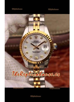 Rolex Datejust Ladies 28MM Movimiento Cal.3135 Réplica Suiza en Acero 904L Caja en Oro Amarillo de Dos Tonos