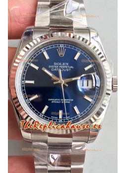 Rolex Datejust 36MM Movimiento Cal.3135 Reloj Réplica Suizo en Caja de Acero 904L Dial Azul