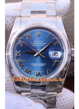 Rolex Datejust 36MM Movimiento Cal.3135 Reloj Réplica Suizo en Caja de Acero 904L Dial Azul en Romanos