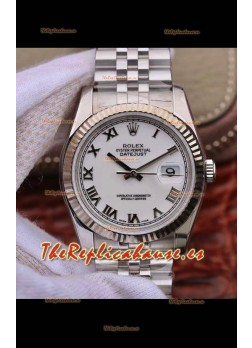 Rolex Datejust 36MM Movimiento Cal.3135 Reloj Réplica Suizo en Caja de Acero 904L Dial Blanco en Romanos