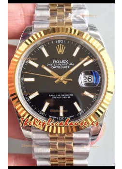 Rolex Datejust 41MM Movimiento Cal.3135 Reloj Réplica Suizo en Acero 904L Dial Negro en Acero de Dos Tonos