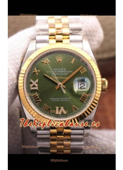 Rolex Datejust 36MM Movimiento Cal.3135 Reloj Réplica Suizo en Acero 904L Caja en Dos Tonos Dial Verde